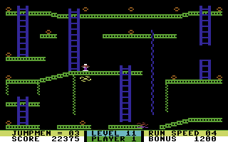 Jumpman Junior (Commodore 64) screenshot: Level 11 - Hatchlings - Watch out for them!