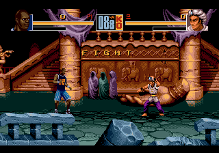 Shaq Fu (Genesis) screenshot: Near the castle wall, Shaq is about to fight