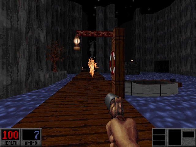 Cryptic Passage for Blood (DOS) screenshot: Level 1 - Caleb arrives on the boat docks.