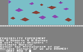 Feasibility Experiment (Commodore 64) screenshot: Start of your mission.