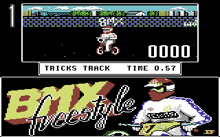 BMX Freestyle (Commodore 64) screenshot: Spinning around.