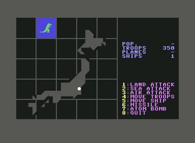 Godzilla! (Commodore 64) screenshot: The Game Begins