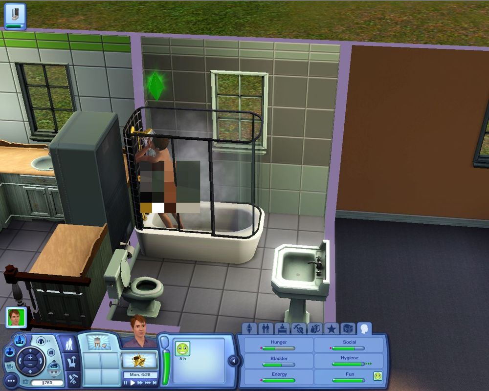 The Sims 3 (Macintosh) screenshot: The new day starts by taking a luxurious shower