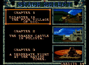 Crossed Swords (Neo Geo) screenshot: Chapter Selection