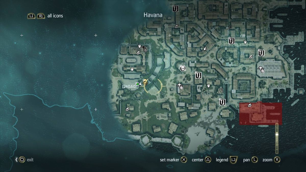 Assassin's Creed IV: Black Flag (PlayStation 4) screenshot: Area map.