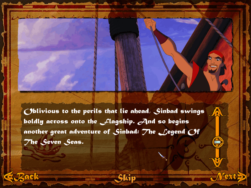 Sinbad: Legend of the Seven Seas (Windows) screenshot: Before starting each level, the story is told in such a simple way.