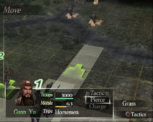 Dynasty Tactics (PlayStation 2) screenshot: Units are moved using the D Pad. X confirms when the unit is in place