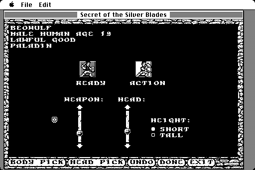 Secret of the Silver Blades (Macintosh) screenshot: Choosing character graphics