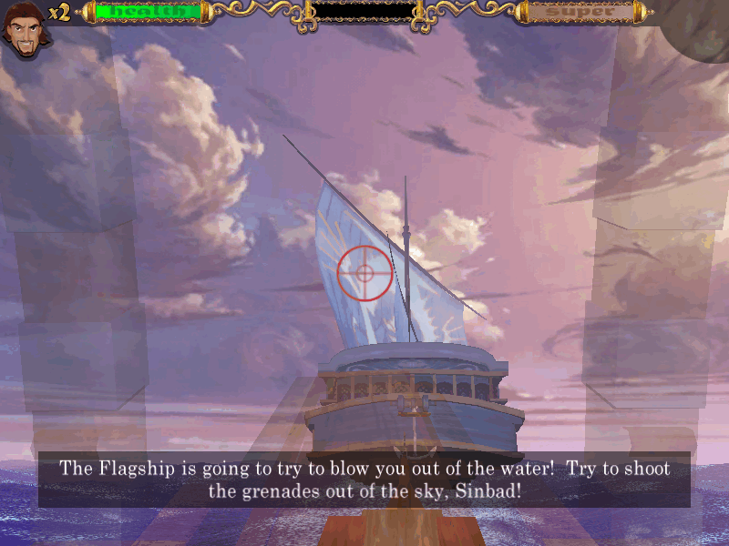 Sinbad: Legend of the Seven Seas (Windows) screenshot: Some of the levels have you shooting from a harpoon gun.