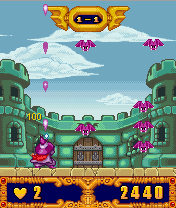 Dragon Skies (J2ME) screenshot: Shooting bats in the castle world.