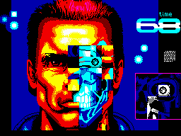 Terminator 2: Judgment Day (ZX Spectrum) screenshot: Level 5 - Repair damaged eye on the T101's face