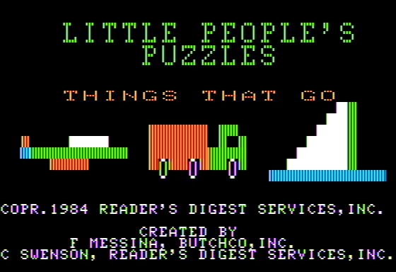 Little People's Puzzles: Things That Go (Apple II) screenshot: Title Screen
