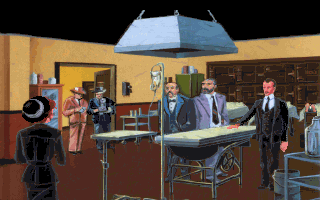 The Dagger of Amon Ra (DOS) screenshot: Meeting with the coroner