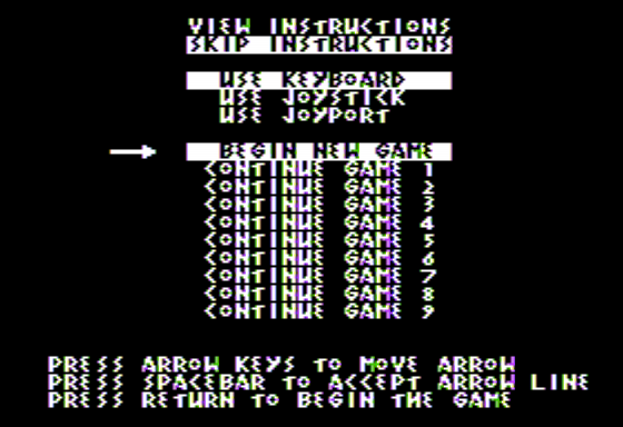 The Return of Heracles (Apple II) screenshot: Main Menu