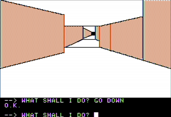 Scott Adams' Graphic Adventure #3: Secret Mission (Apple II) screenshot: A Red Hallway