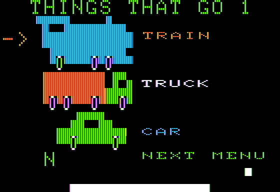 Little People's Puzzles: Things That Go (Apple II) screenshot: Choosing a Puzzle