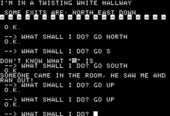Scott Adams' Graphic Adventure #3: Secret Mission (Apple II) screenshot: Going Up
