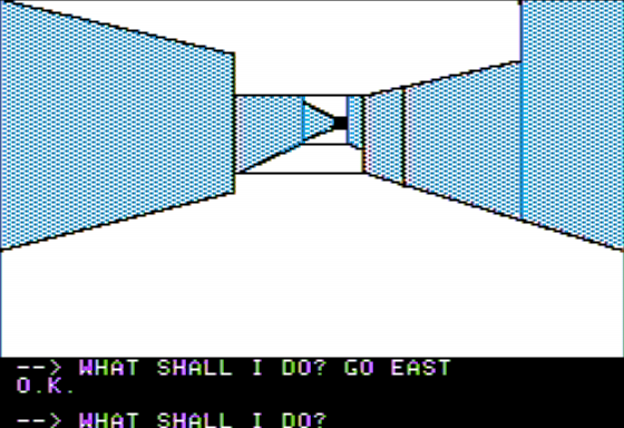Scott Adams' Graphic Adventure #3: Secret Mission (Apple II) screenshot: Exploring More Hallways