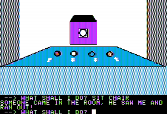 Scott Adams' Graphic Adventure #3: Secret Mission (Apple II) screenshot: So Many Buttons to Push