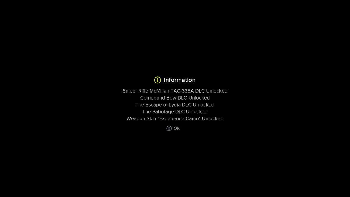Sniper: Ghost Warrior 3 - Season Pass (PlayStation 4) screenshot: Season pass content unlocked notification after DLC download and installation on game start