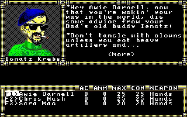 Fountain of Dreams (DOS) screenshot: One of your first possible companions, your Dad's old buddy Ignatz Krebs...