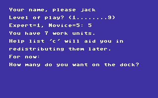 Warehouse (Commodore 64) screenshot: Distributing Work units.