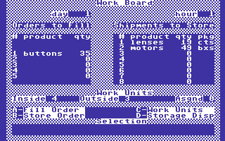 Warehouse (Commodore 64) screenshot: Work Board.