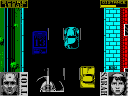 Terminator 2: Judgment Day (ZX Spectrum) screenshot: Level 6 - Ride a SWAT van and destroy helicopter