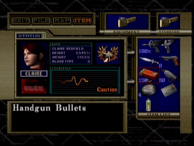 Resident Evil: Code: Veronica (Dreamcast) screenshot: Status screen