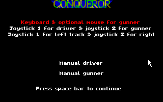 Conqueror (DOS) screenshot: Game menu