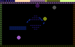Starburst: A Walk on the Wild Side (Commodore 16, Plus/4) screenshot: Trying to direct the balls into their home slot.