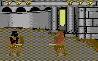 Sword Slayer (Commodore 64) screenshot: Attempting to leave the Arena.