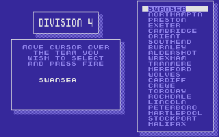 Footballer of the Year (Commodore 16, Plus/4) screenshot: Team selection.