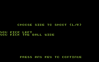 Footballer of the Year (Commodore 16, Plus/4) screenshot: Missed the shot.