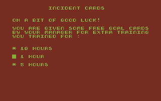 Footballer of the Year (Commodore 16, Plus/4) screenshot: Incident Card.