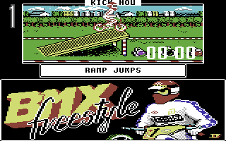 BMX Freestyle (Commodore 64) screenshot: Try to clear your friends.
