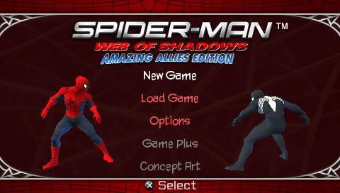 Spider-Man: Web of Shadows - Amazing Allies Edition (PSP) screenshot: Main menu