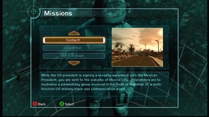 Tom Clancy's Ghost Recon: Advanced Warfighter (Xbox 360) screenshot: You can replay any mission up to the point you reached in campaign.