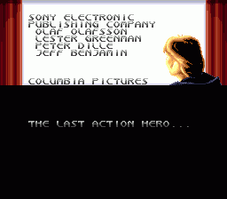 Last Action Hero (Genesis) screenshot: Danny is watching the game credits at the end of the Slater IV movie.