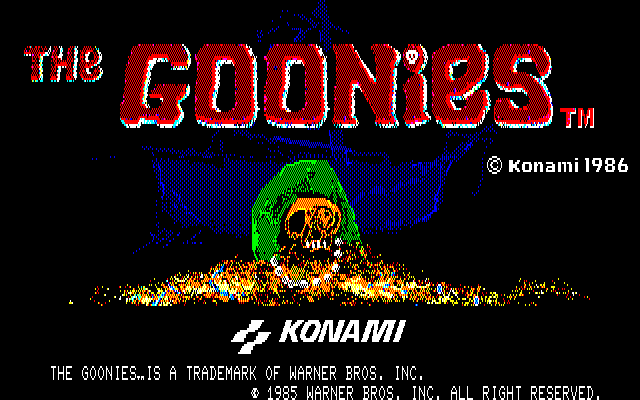 The Goonies (Sharp X1) screenshot: Title screen. Besides a different font, this Sharp X1 version is identical to the PC-88 game