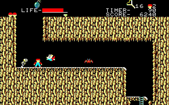 The Goonies (Sharp X1) screenshot: The guy in the cape is Konami's mascot - Konami-Man, though he looks more like Konami-Rat in this version