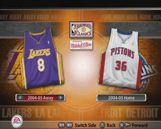 NBA Live 2005 (PlayStation 2) screenshot: The Play option from the main menu allows the player to take charge of any team and select any of their strips