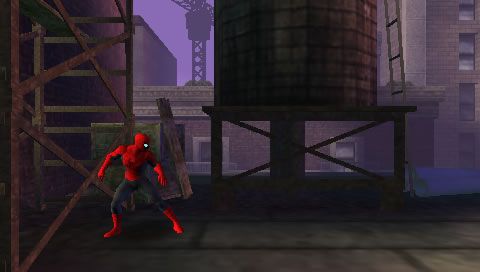 Spider-Man: Web of Shadows - Amazing Allies Edition (PSP) screenshot: Spider-Man starts on the rooftops.