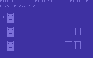 Space NIM (Commodore 64) screenshot: Which droid now?