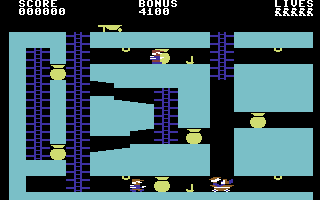 Gilligan's Gold (Commodore 64) screenshot: Riding a mine-cart.