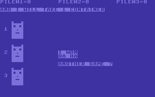 Space NIM (Commodore 64) screenshot: The computer won.