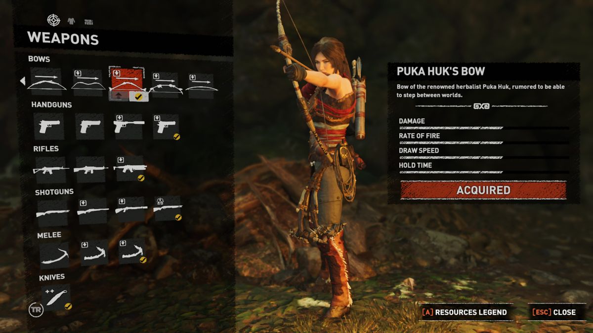 Shadow of the Tomb Raider: Deluxe Extras (Windows) screenshot: Puka Huk's bow equipped.