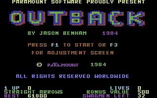 Outback (Commodore 64) screenshot: Title Screen.