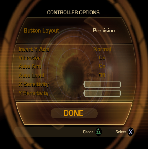 GoldenEye: Rogue Agent (PlayStation 2) screenshot: There are game customisation options available to the player, this is the in-game screen that shows these