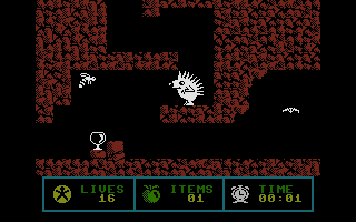 Spiky Harold (Commodore 16, Plus/4) screenshot: Deep underground.